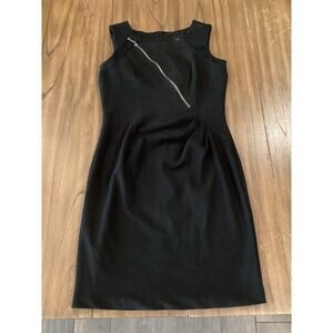 CENIA Zipper detail Sleeveless Sheath Knee Length classic little black Dress 6